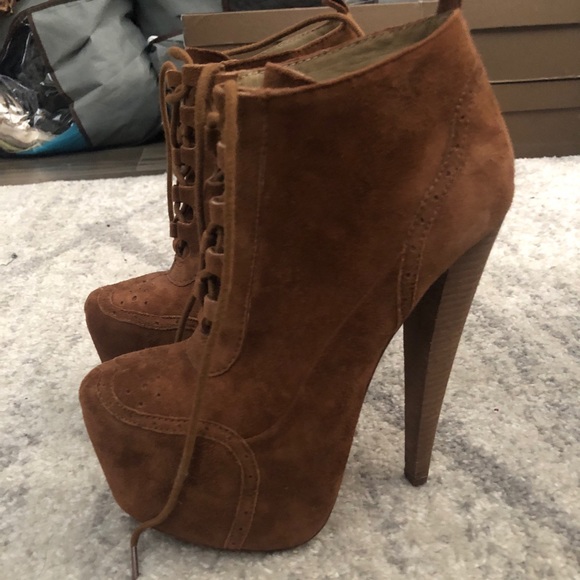 Aldo x preen platform suede booties cognac lace up - Picture 3 of 3